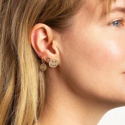 Pure Gold Happy Face Charm Hoops