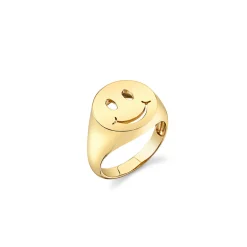 Pure Gold Happy Face Signet Ring