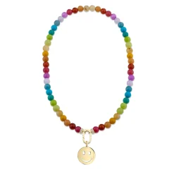 Pure Gold Large Happy Face Rainbow Jade Necklace
