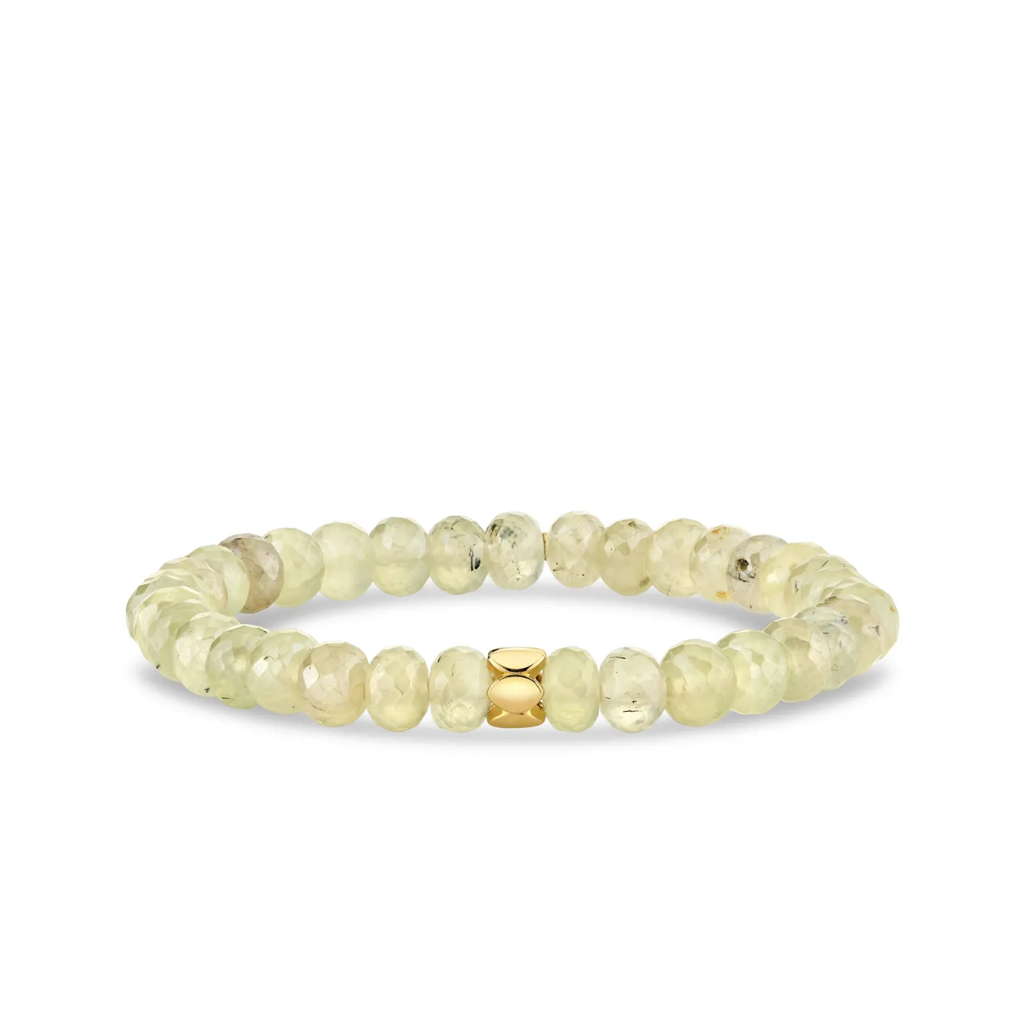 Pure Gold Marquise Eye Rondelle on Mystic Prehnite