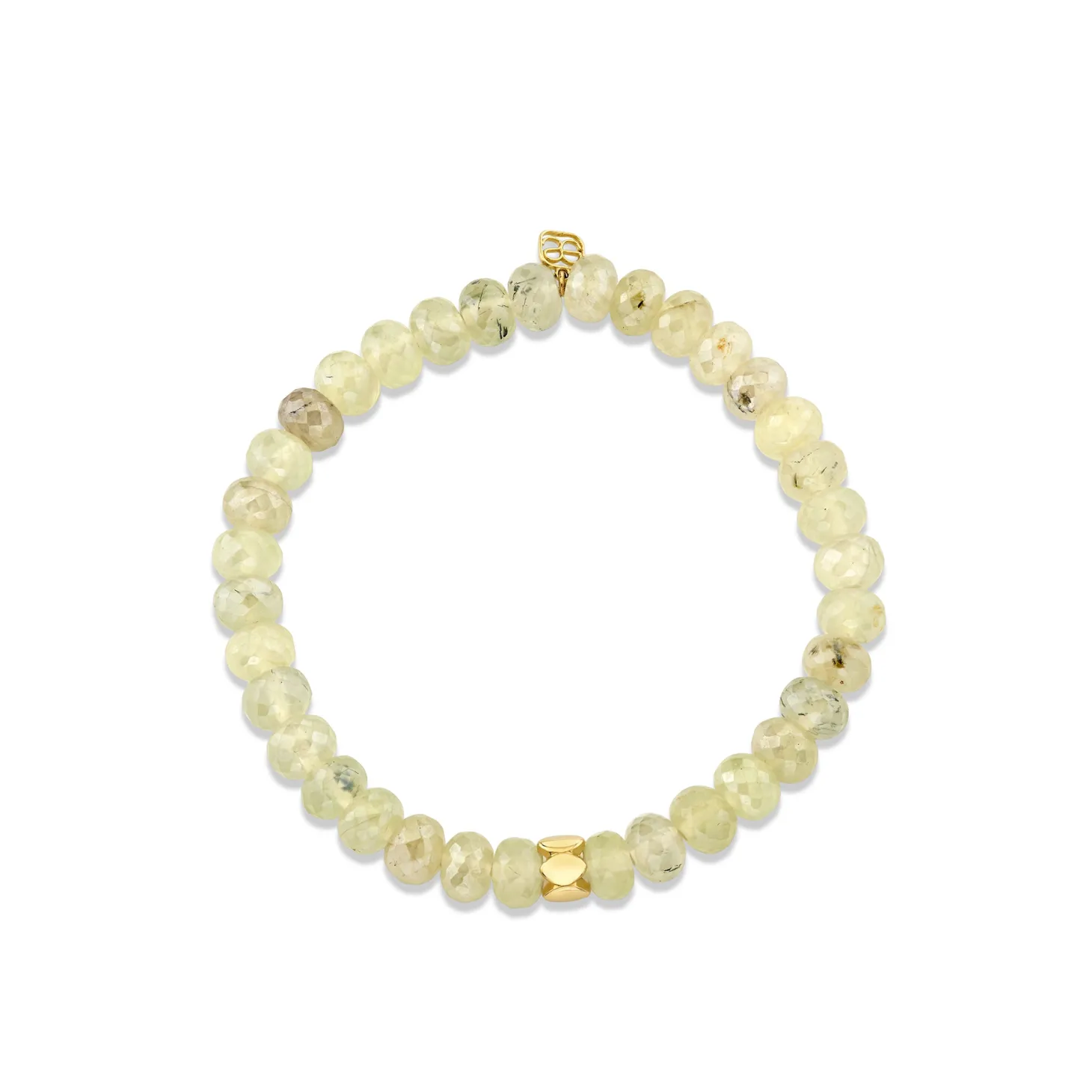 Pure Gold Marquise Eye Rondelle on Mystic Prehnite