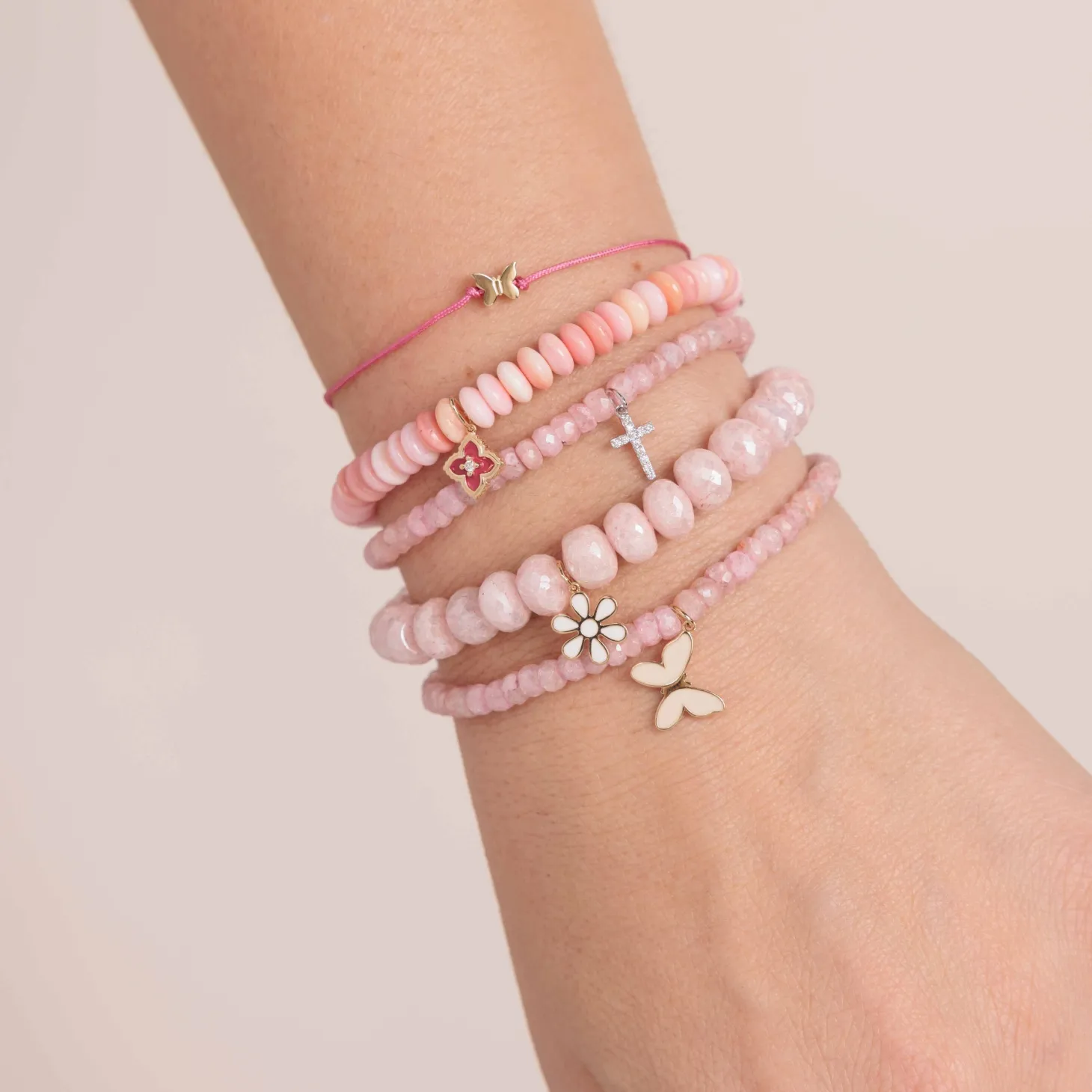 Pure Gold Tiny Butterfly Bead Cord Bracelet