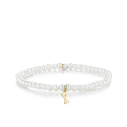 Pure Gold Tiny Dog Bone on Pearls