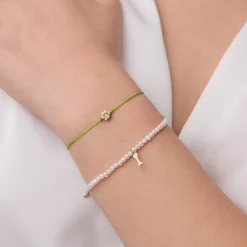 Pure Gold Tiny Dog Bone on Pearls
