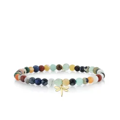 Pure Gold Tiny Dragonfly on Semi Precious Stones