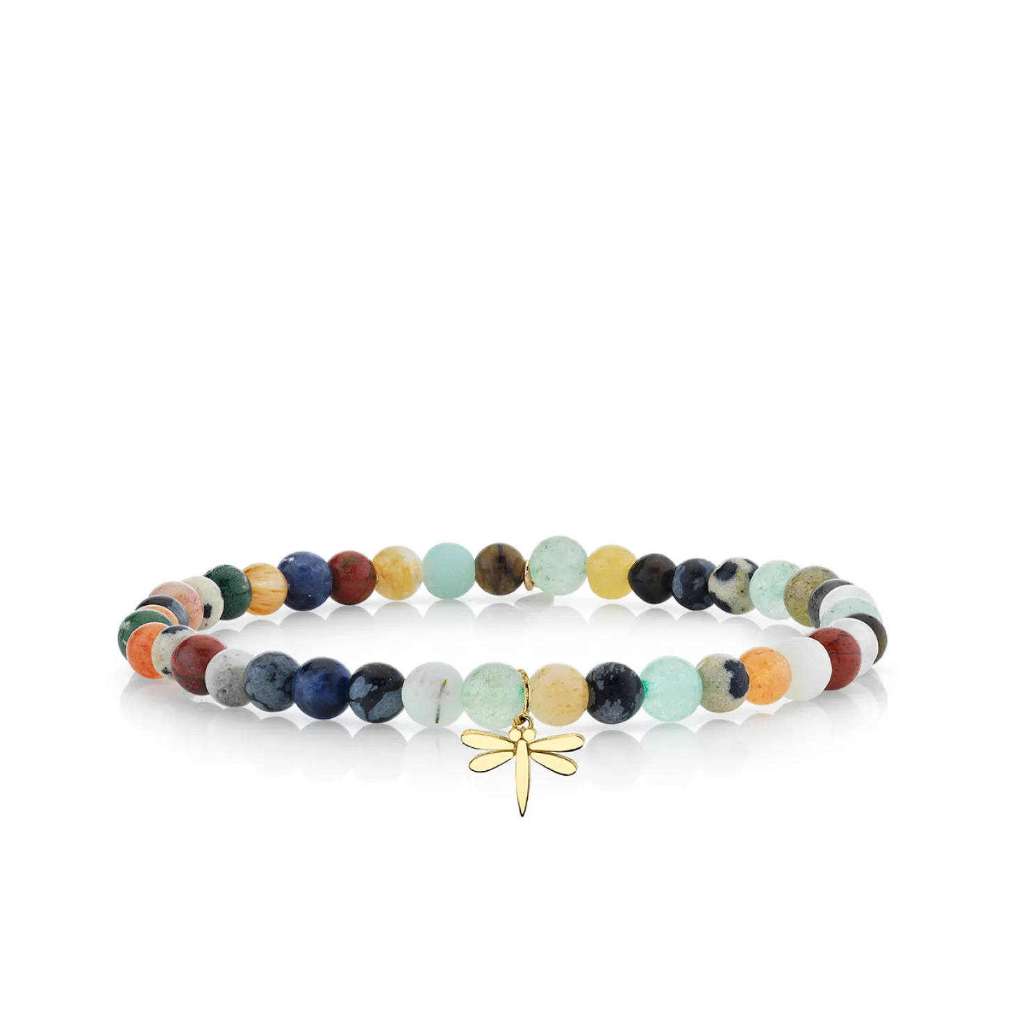 Pure Gold Tiny Dragonfly on Semi Precious Stones