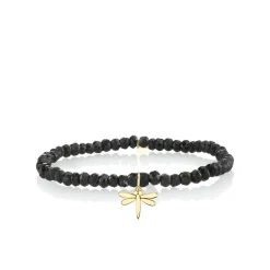 Pure Gold Tiny Dragonfly on Black Spinel