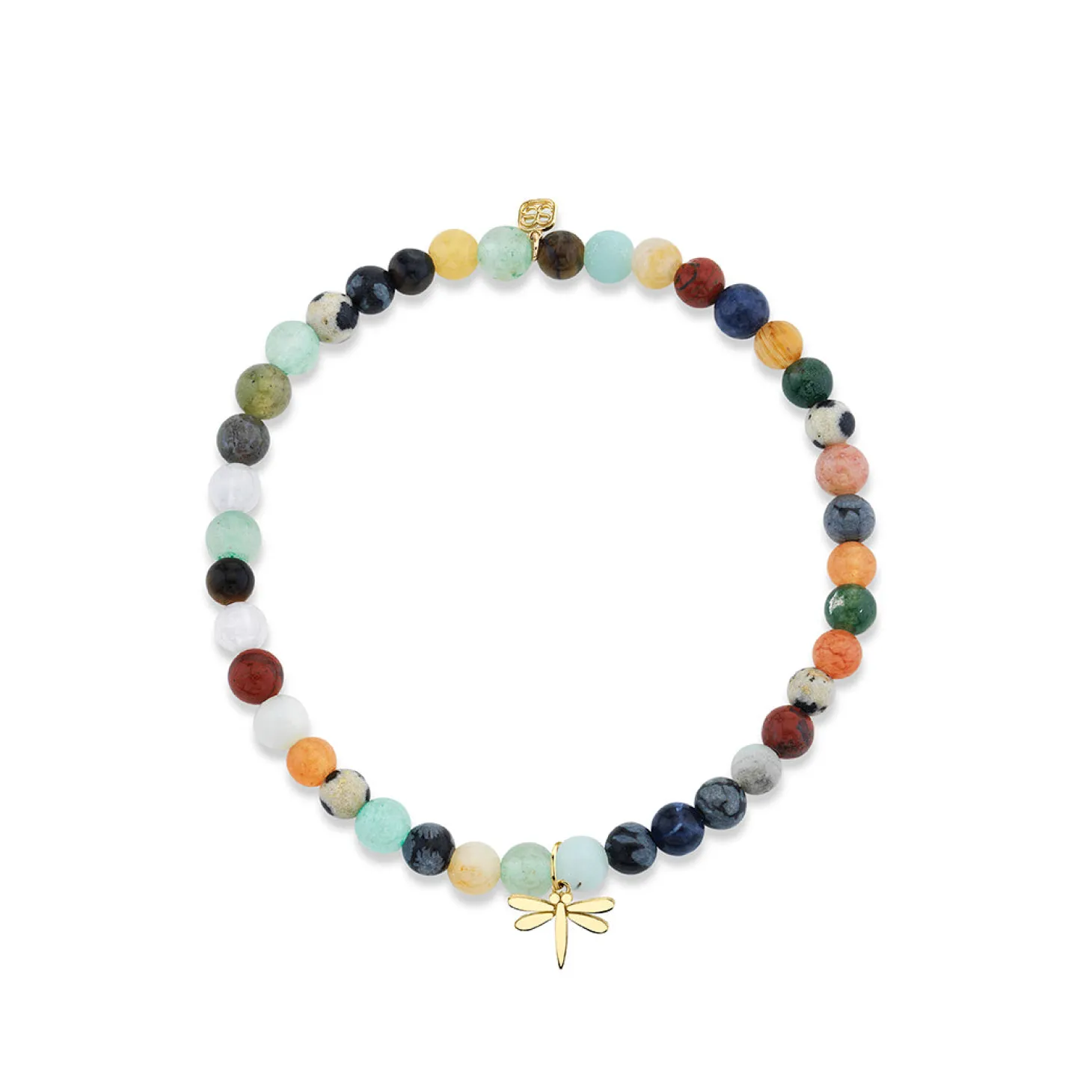 Pure Gold Tiny Dragonfly on Semi Precious Stones