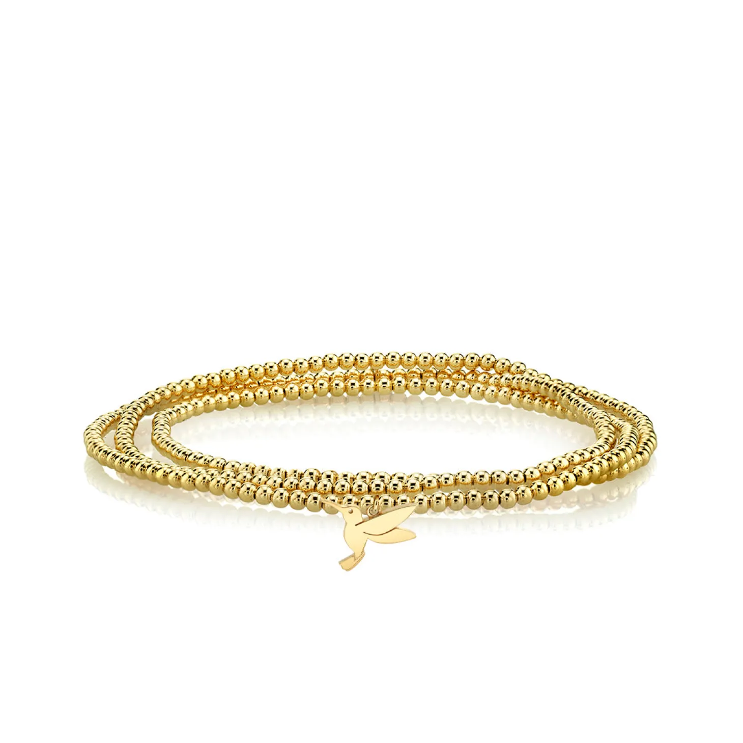 Pure Gold Tiny Hummingbird on Gold Beads