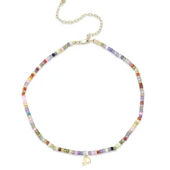 Pure Gold Tiny Initial Rainbow Zircon Choker