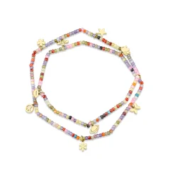 Pure Gold Tiny Multi-Charm Rainbow Zircon Wrap Bracelet