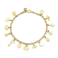Pure Gold Tiny Multi-Charm Chain Bracelet