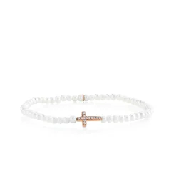 Rose Gold & Diamond Cross on Pearl