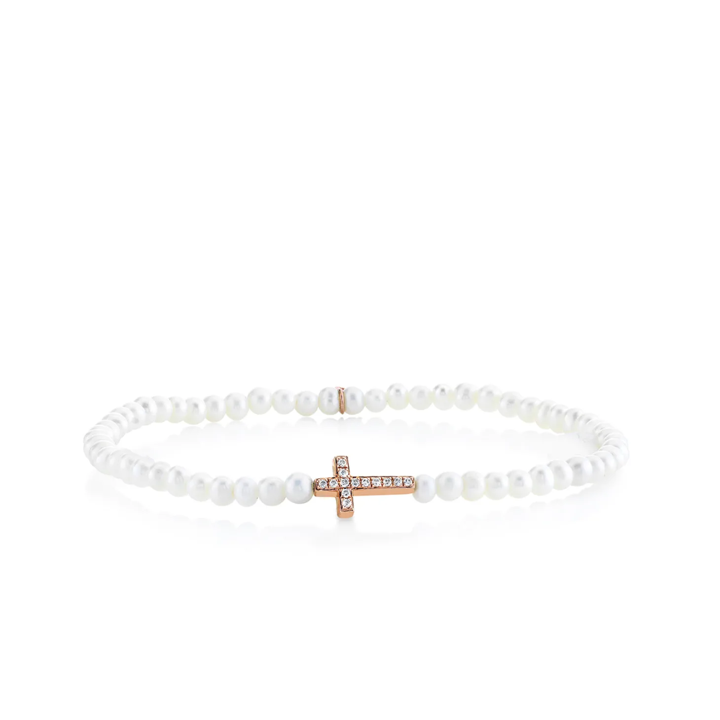 Rose Gold & Diamond Cross on Pearl