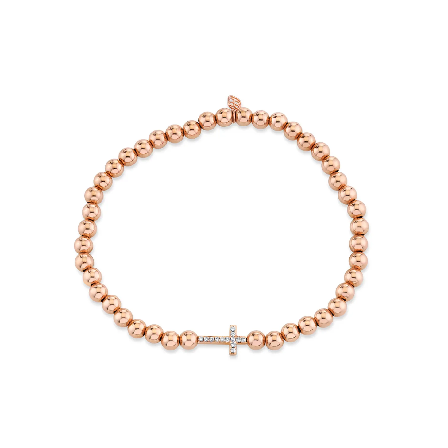 Rose Gold & Diamond Cross on 14k Rose Gold Beads