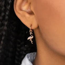Rose Gold & Diamond Flamingo Charm Hoops