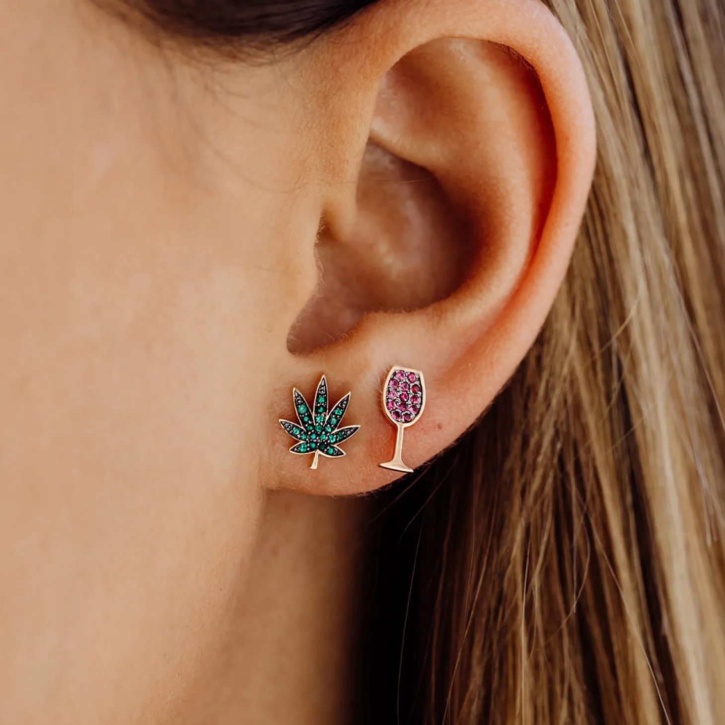 Rose Gold & Ruby Wine Glass Stud