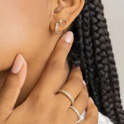 Two Tone Gold & Diamond Heart Eternity Huggie Hoops