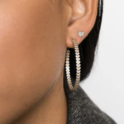 Two Tone Gold & Diamond Large Heart Eternity Hoops