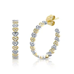 Two Tone Gold & Diamond Medium Heart Eternity Hoops