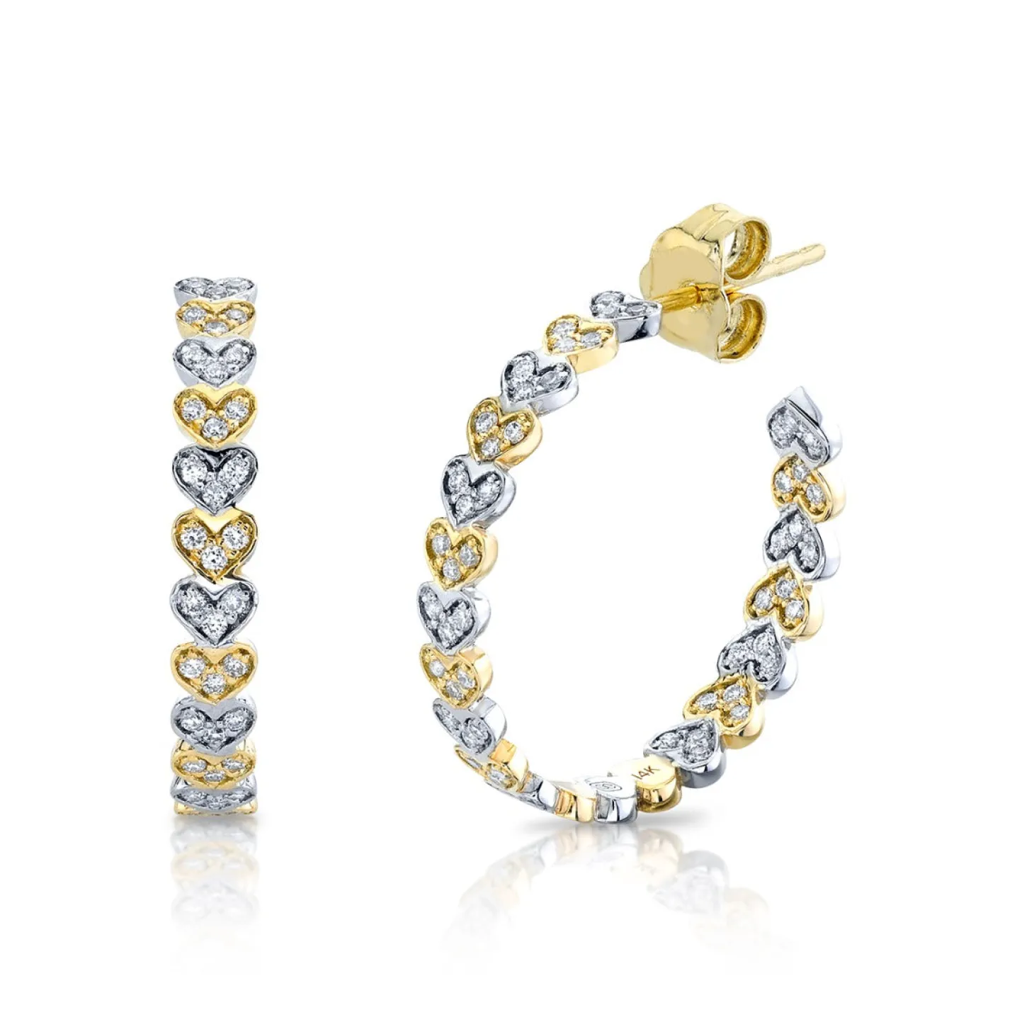 Two Tone Gold & Diamond Medium Heart Eternity Hoops