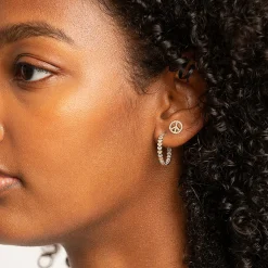 Two Tone Gold & Diamond Medium Heart Eternity Hoops