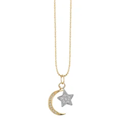 Two Tone Gold & Diamond Moon & Star Charm