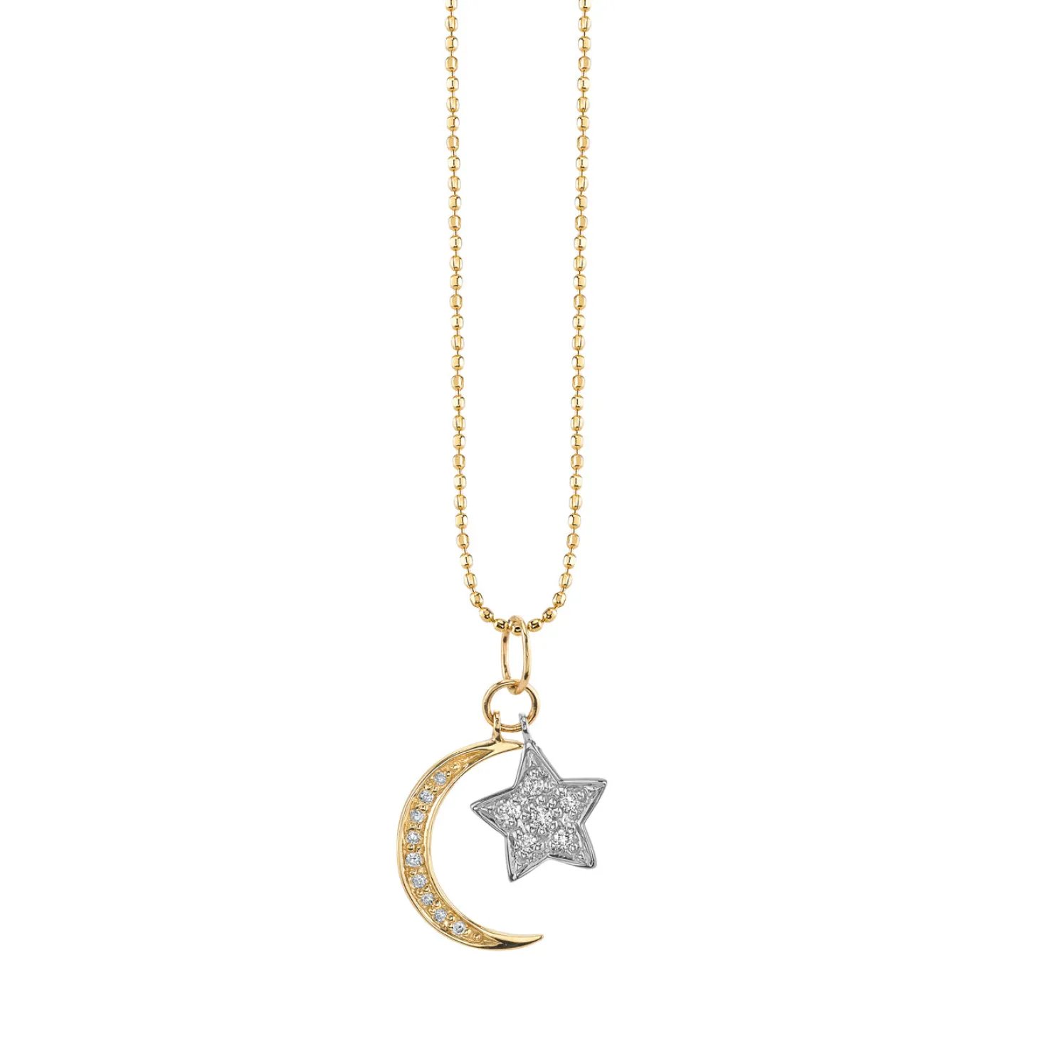 Two Tone Gold & Diamond Moon & Star Charm