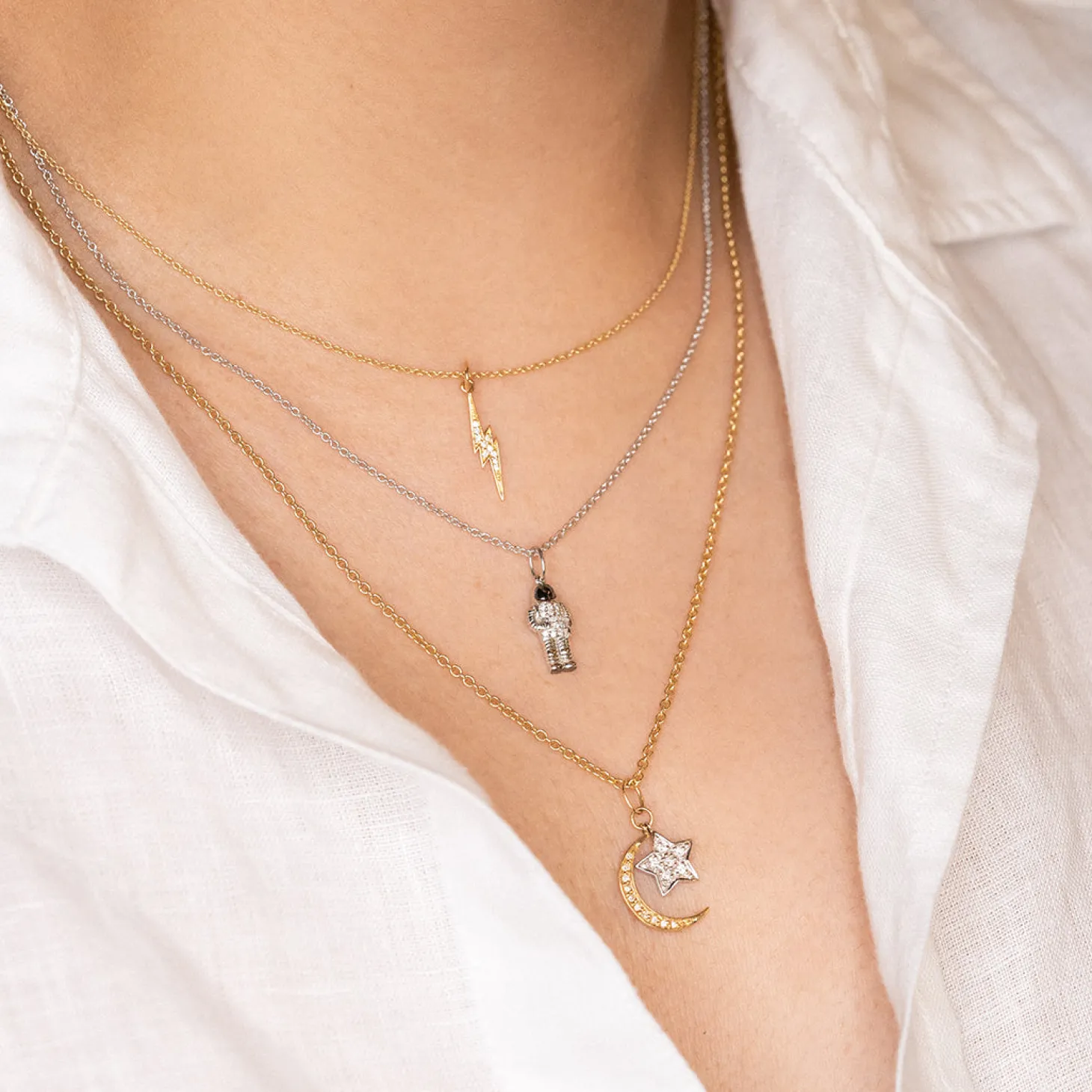 Two Tone Gold & Diamond Moon & Star Charm