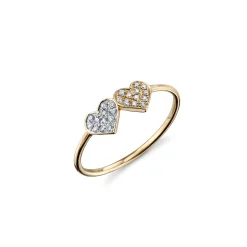 Two-Tone Gold & Diamond Double Heart Ring