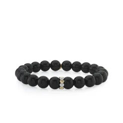 Two-Tone Gold & Diamond Eternity Heart Rondelle on Onyx