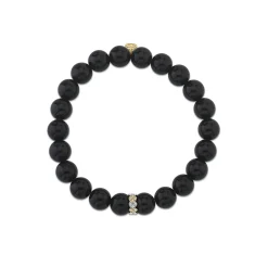 Two-Tone Gold & Diamond Eternity Heart Rondelle on Onyx