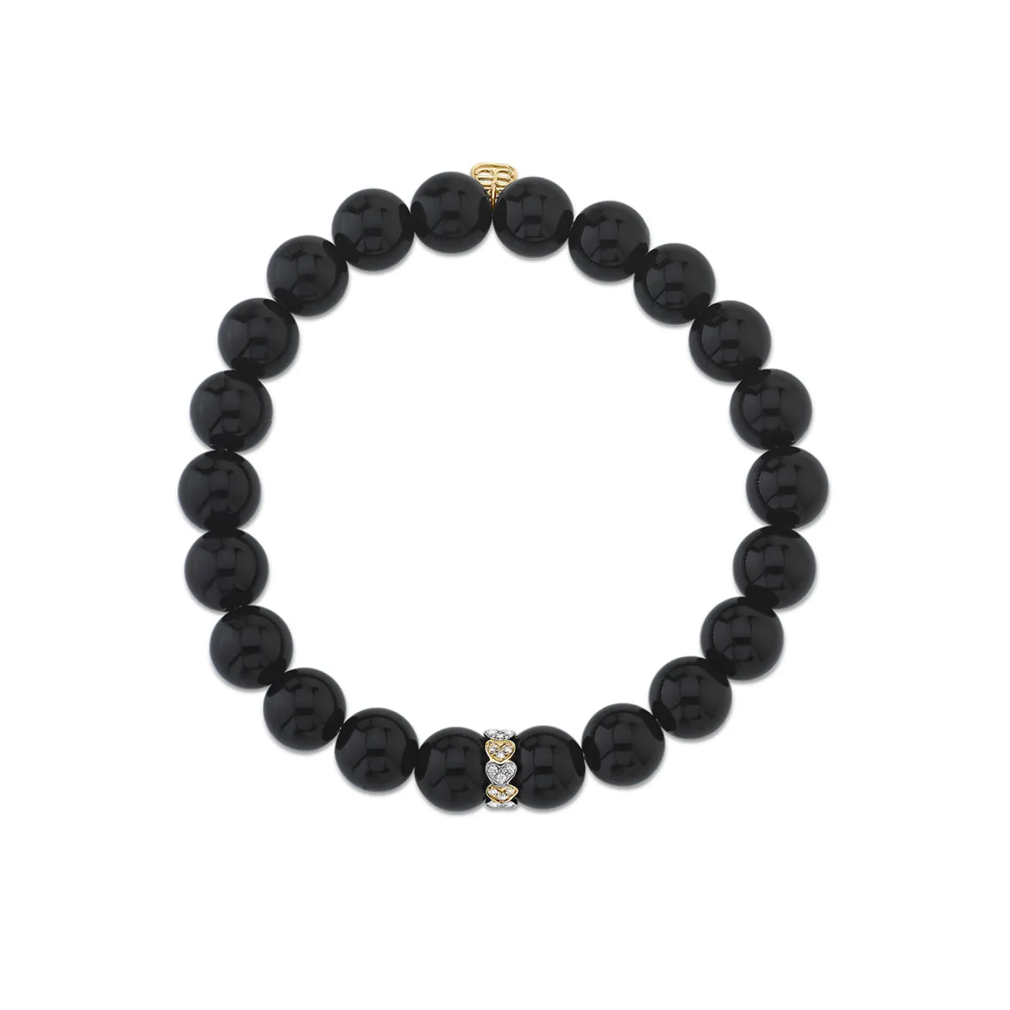 Two-Tone Gold & Diamond Eternity Heart Rondelle on Onyx