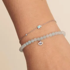 White Gold & Bezel Diamond Eye with Sapphire on Aquamarine