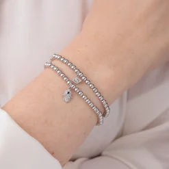 White Gold & Diamond Hamsa on White Gold Beads