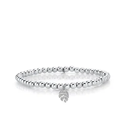 White Gold & Diamond Monstera Leaf on White Gold Beads