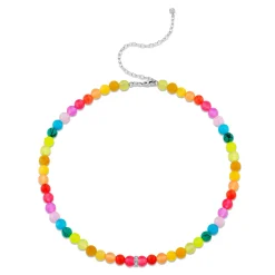 White Gold & Diamond Rondelle Rainbow Jade Necklace