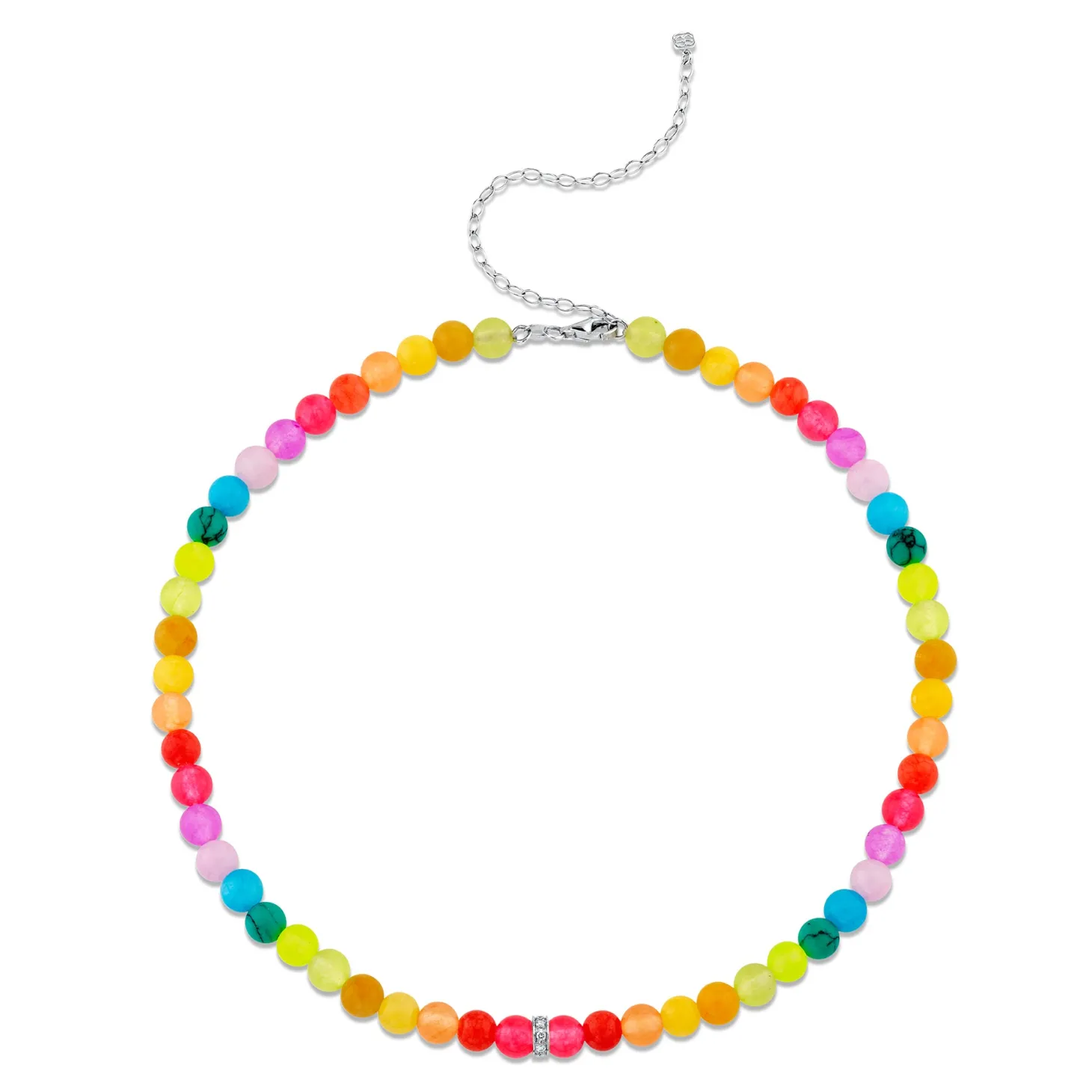 White Gold & Diamond Rondelle Rainbow Jade Necklace