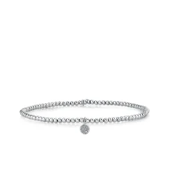 White Gold & Diamond Tiny Disc on White Gold Beads