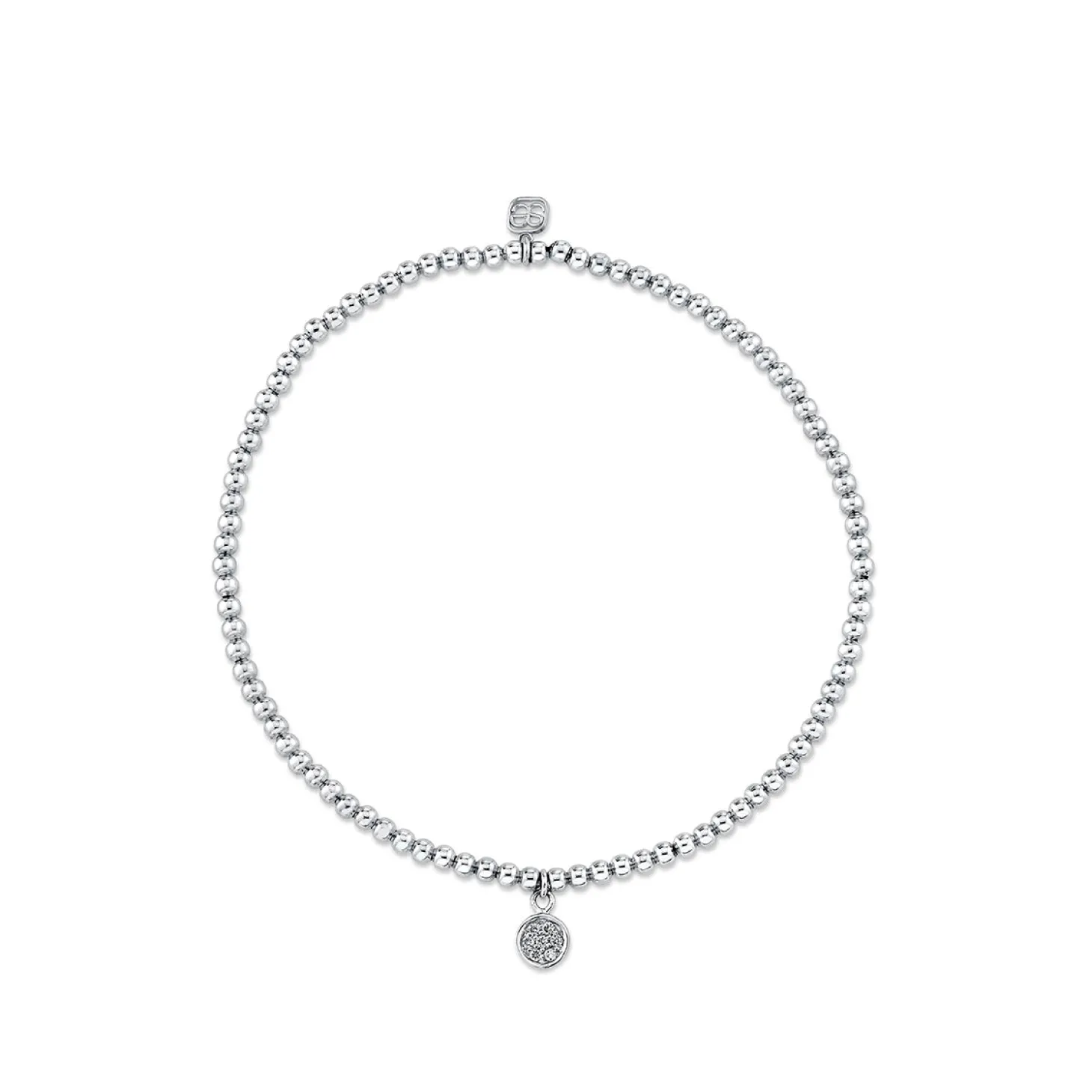 White Gold & Diamond Tiny Disc on White Gold Beads